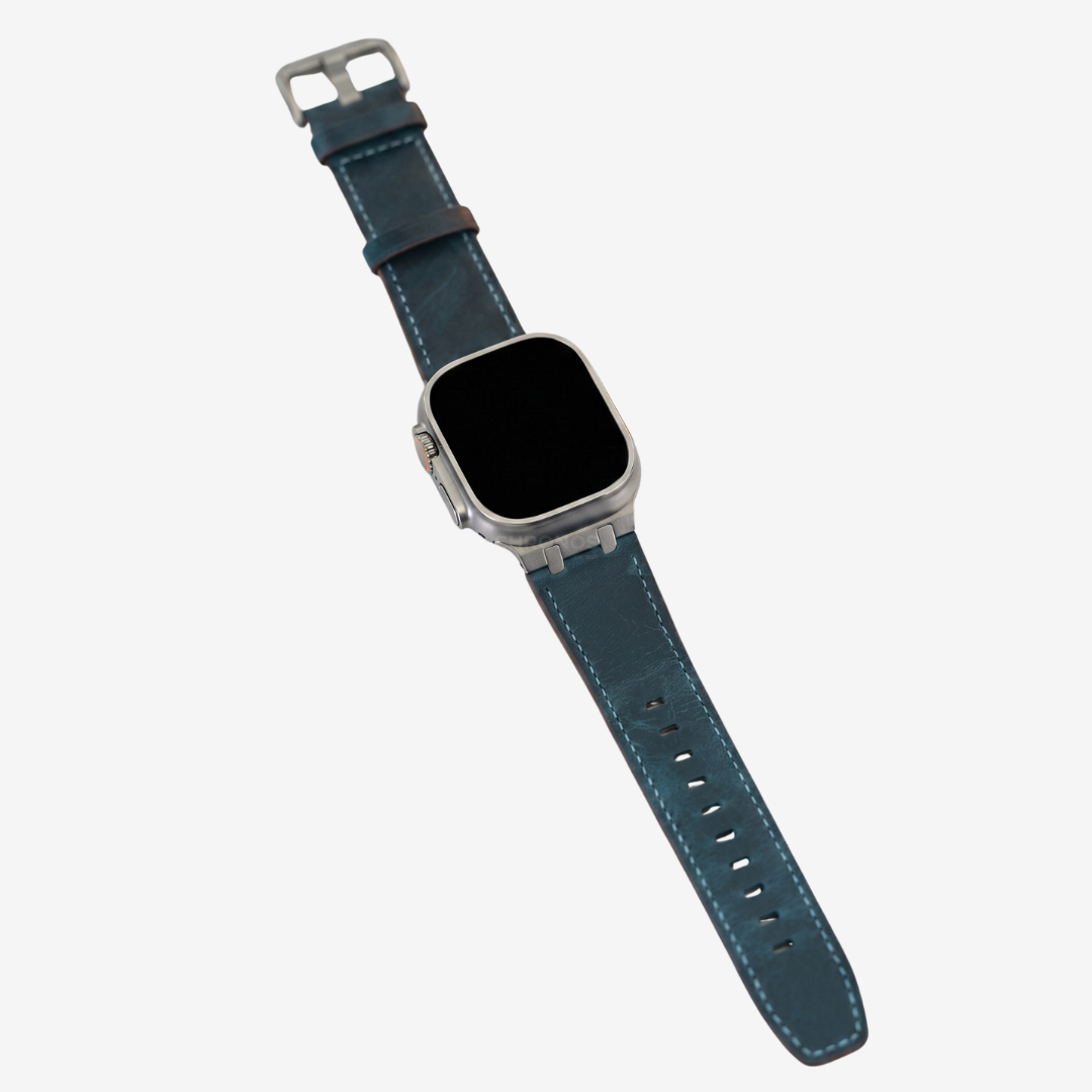 AP Leather Band For Apple Watch - Alaskan Blue-Titanium Adapter / 46mm/45mm/44mm - Watch Band