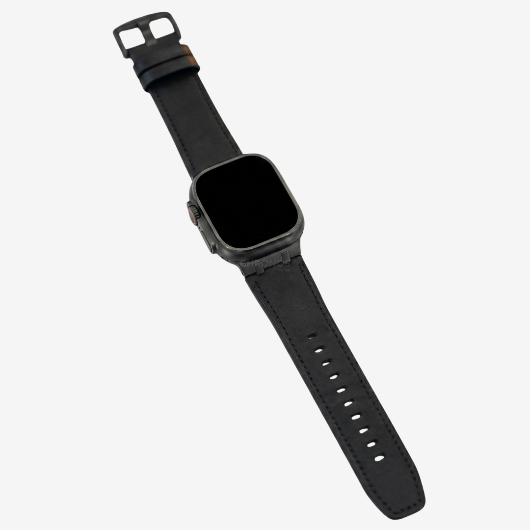 AP Leather Band For Apple Watch - Black-Black Adapter / 46mm/45mm/44mm - Watch Band