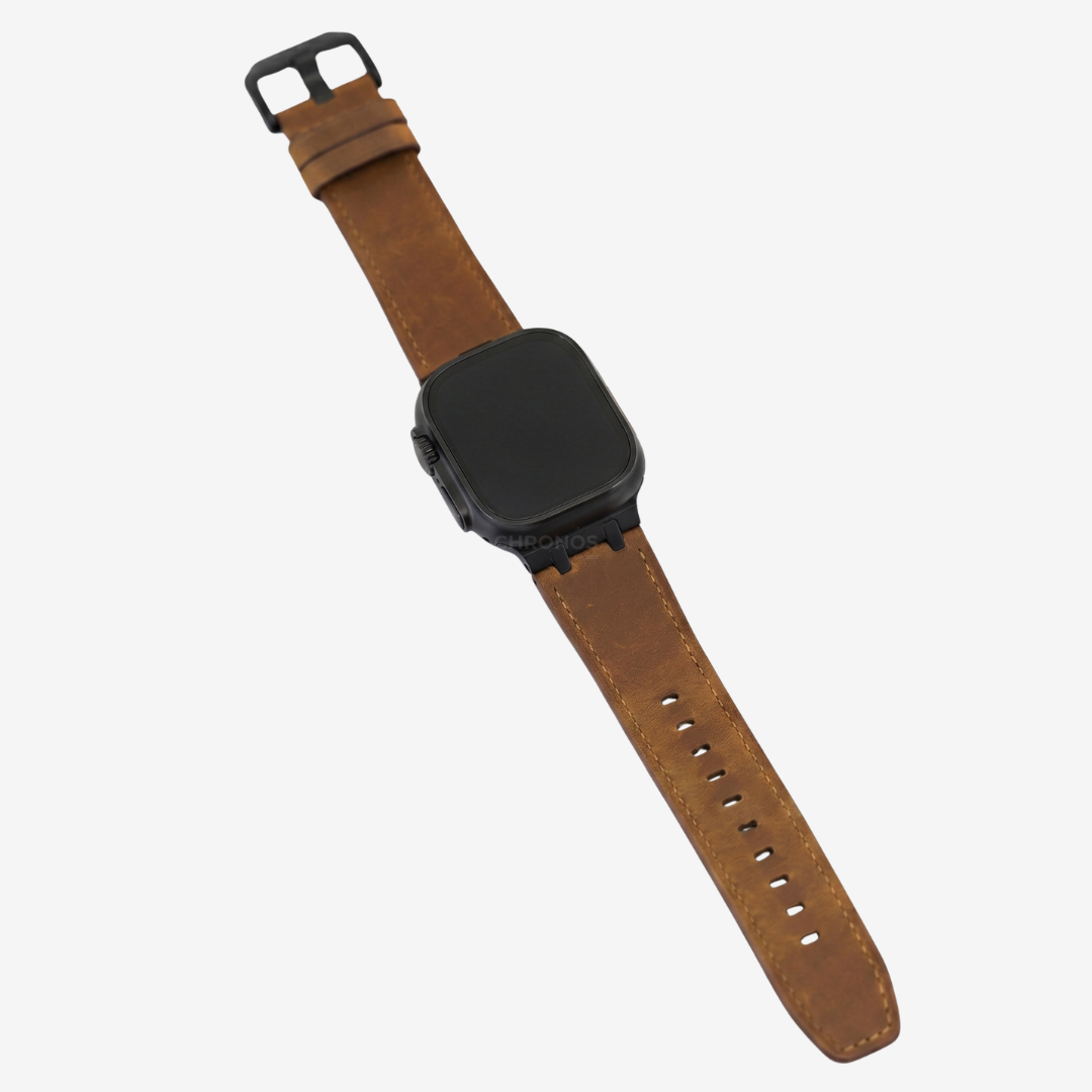 AP Leather Band For Apple Watch - Brown-Black Adapter / 46mm/45mm/44mm - Watch Band