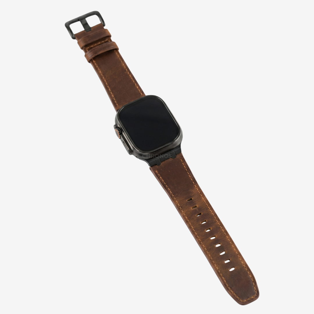 AP Leather Band For Apple Watch - Dark Brown-Black Adapter / 46mm/45mm/44mm - Watch Band