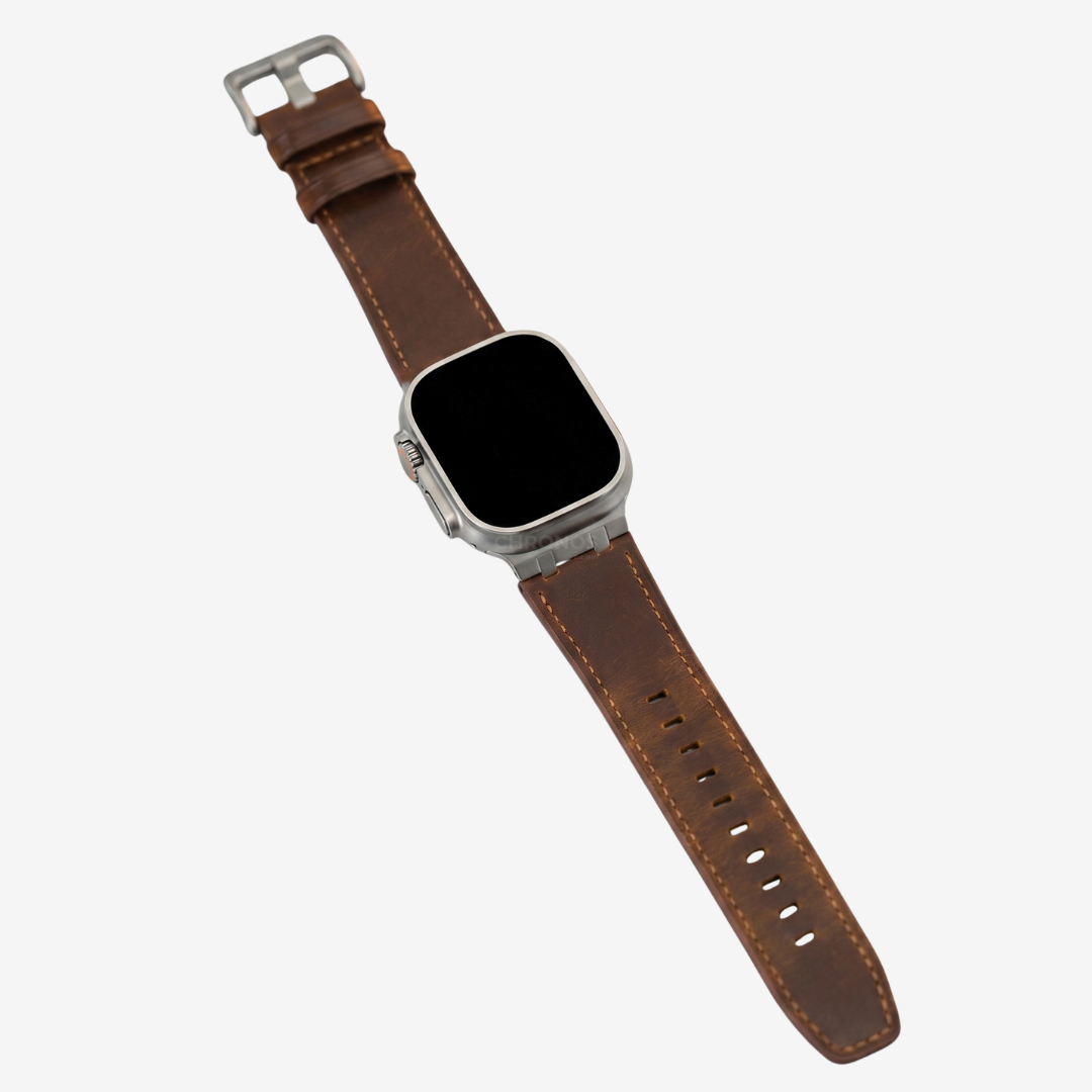 AP Leather Band For Apple Watch - Dark Brown-Titanium Adapter / 46mm/45mm/44mm - Watch Band