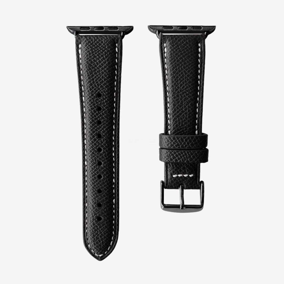Apple Watch Band - Grained Genuine Leather - Black / Black / 44/45/46/49mm - Watch Band