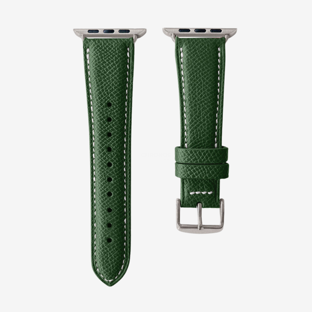 Apple Watch Band - Grained Genuine Leather - Fir Green / Titanium / 44/45/46/49mm - Watch Band