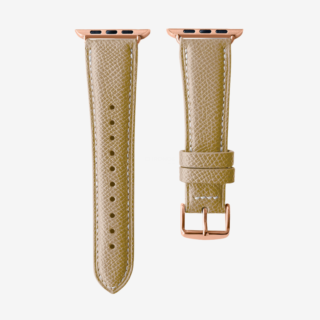 Apple Watch Band - Grained Genuine Leather - Sand / Rose Gold / 44/45/46/49mm - Watch Band