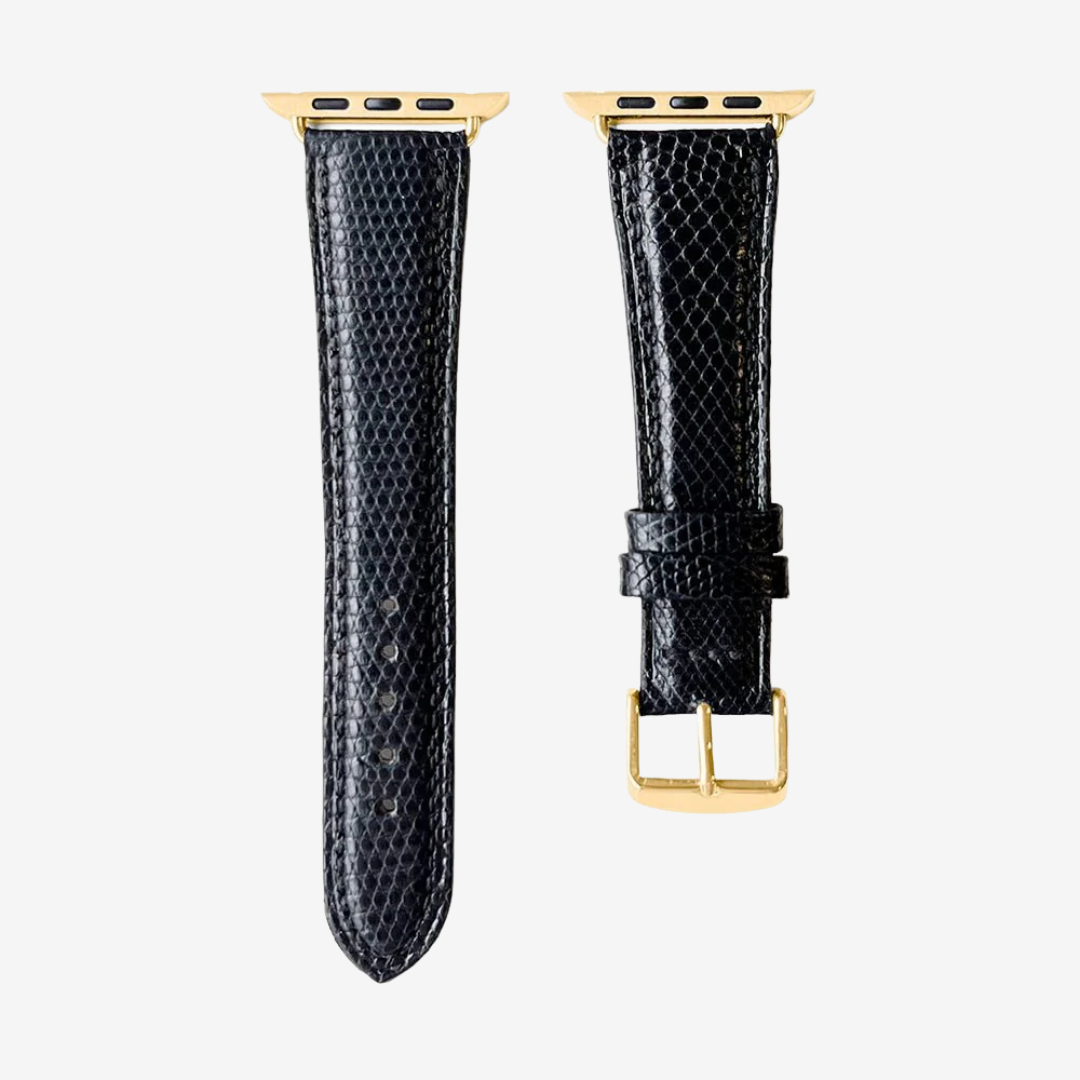 Apple Watch Band - Lizard Print Genuine Leather - Black / Gold / 44/45/46/49mm - Watch Band