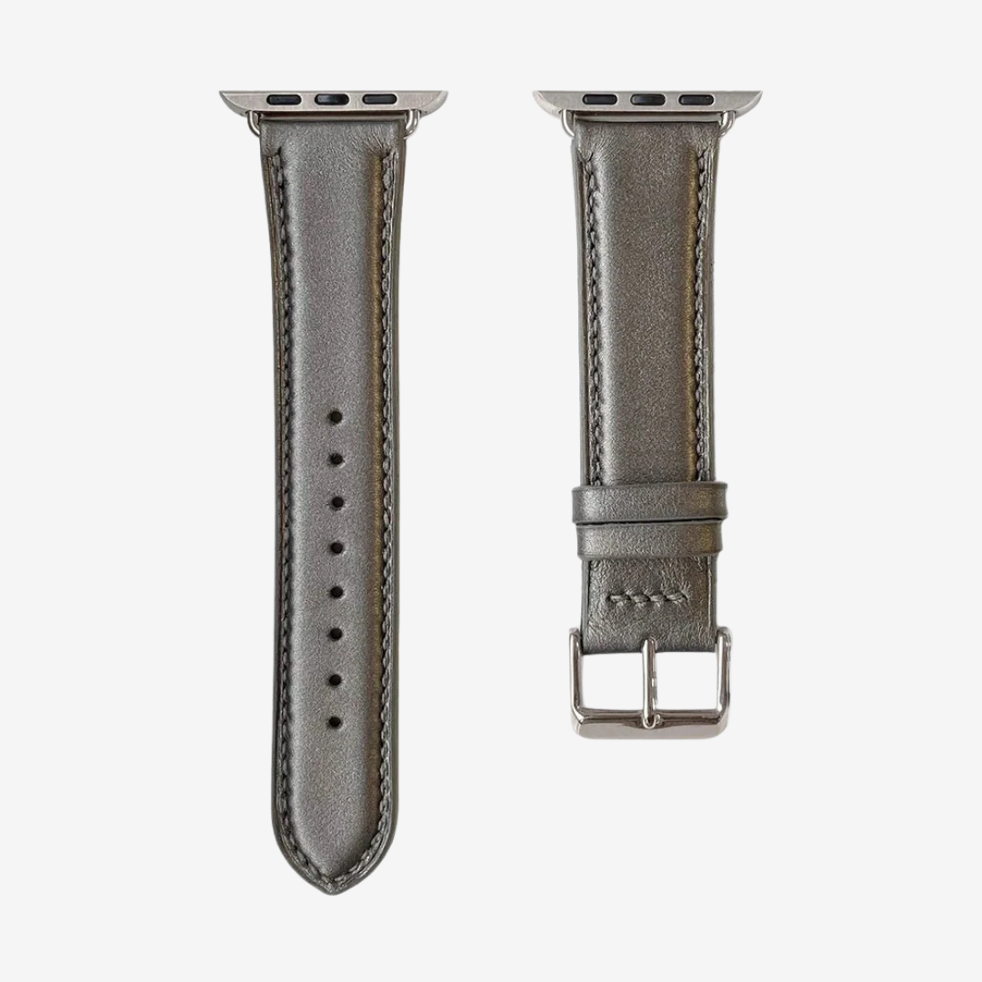 Apple Watch Band - Metallic Genuine Leather - Amber Glow / Titanium / 44/45/46/49mm - Watch Band