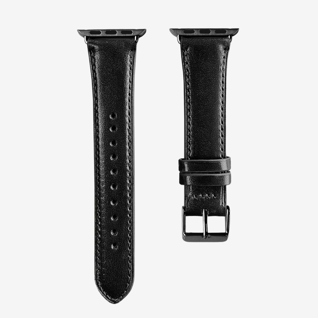 Apple Watch Band - Smooth Genuine Leather - Black / Black / 44/45/46/49mm - Watch Band