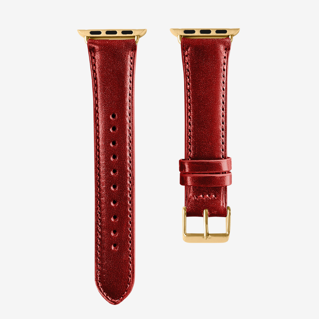 Apple Watch Band - Smooth Genuine Leather - Bordeaux / Gold / 44/45/46/49mm - Watch Band