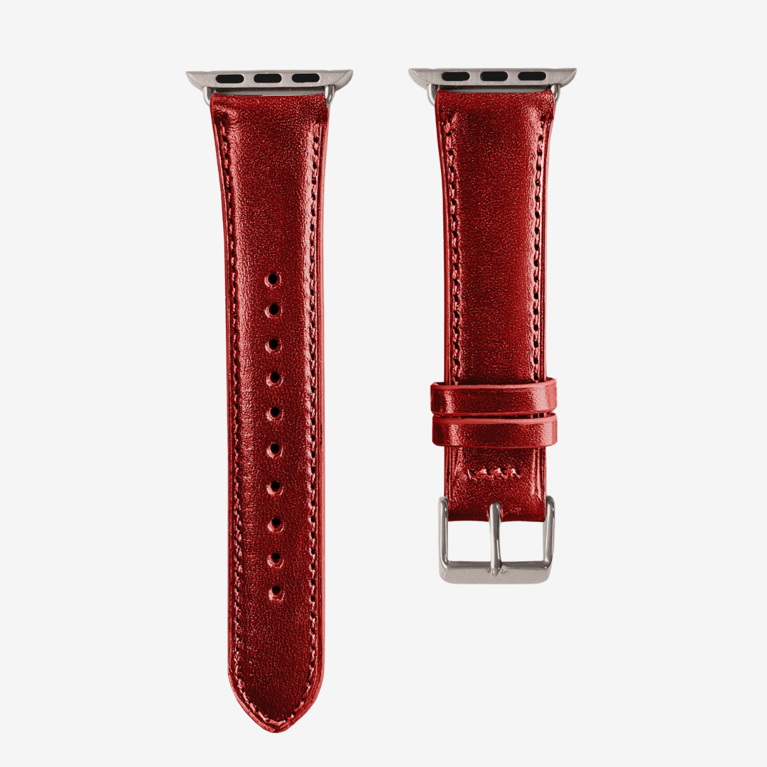 Apple Watch Band - Smooth Genuine Leather - Bordeaux / Titanium / 44/45/46/49mm - Watch Band