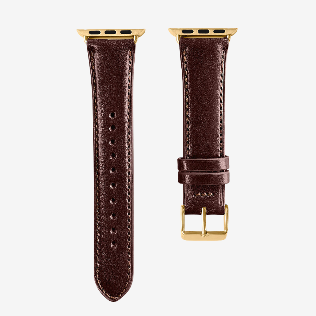 Apple Watch Band - Smooth Genuine Leather - Chocolate / Gold / 44/45/46/49mm - Watch Band