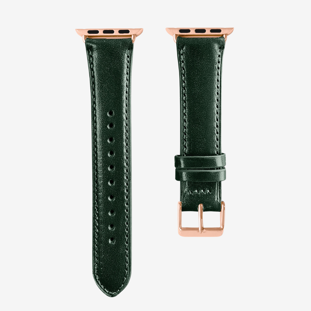 Apple Watch Band - Smooth Genuine Leather - Fir Green / Rose Gold / 44/45/46/49mm - Watch Band