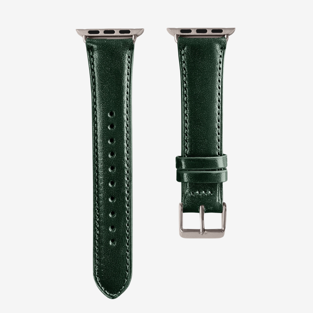 Apple Watch Band - Smooth Genuine Leather - Fir Green / Titanium / 44/45/46/49mm - Watch Band