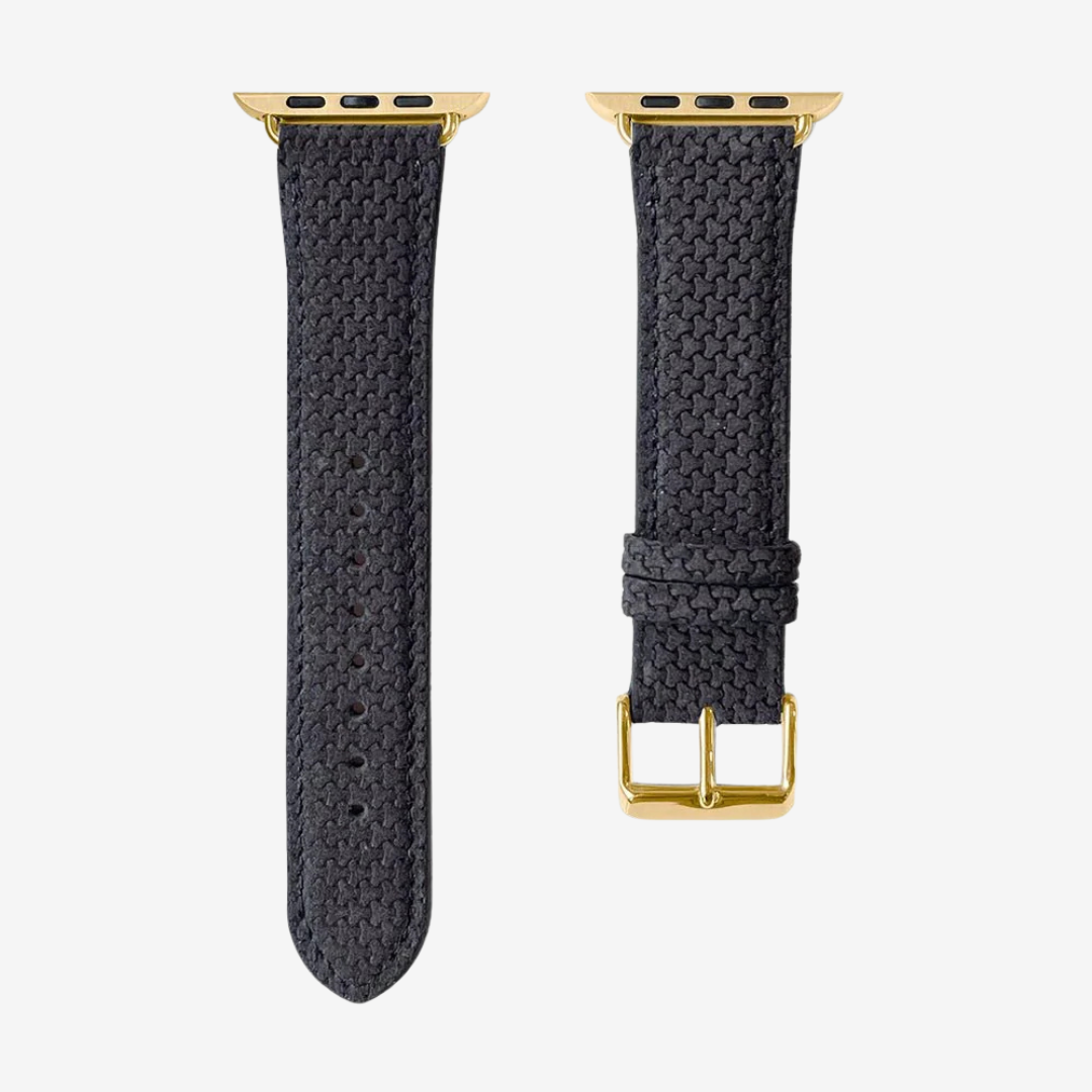 Apple Watch Band - Textured Genuine Leather - Anthracite Grey / Gold / 44/45/46/49mm - Watch Band