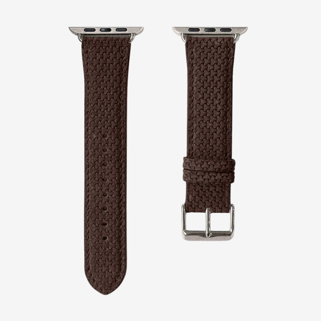 Apple Watch Band - Textured Genuine Leather - Burgundy Chestnut / Titanium / 44/45/46/49mm - Watch Band