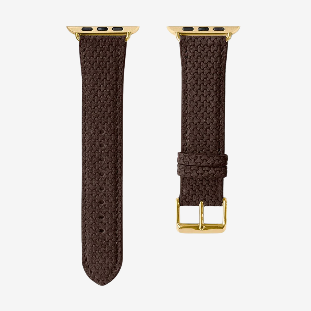 Apple Watch Band - Textured Genuine Leather - Burgundy Chestnut / Gold / 44/45/46/49mm - Watch Band