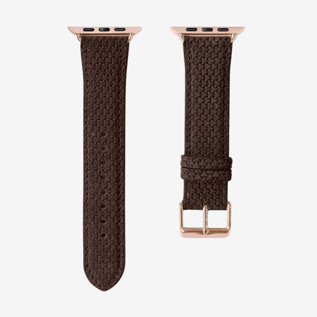 Apple Watch Band - Textured Genuine Leather - Burgundy Chestnut / Rose Gold / 44/45/46/49mm - Watch Band