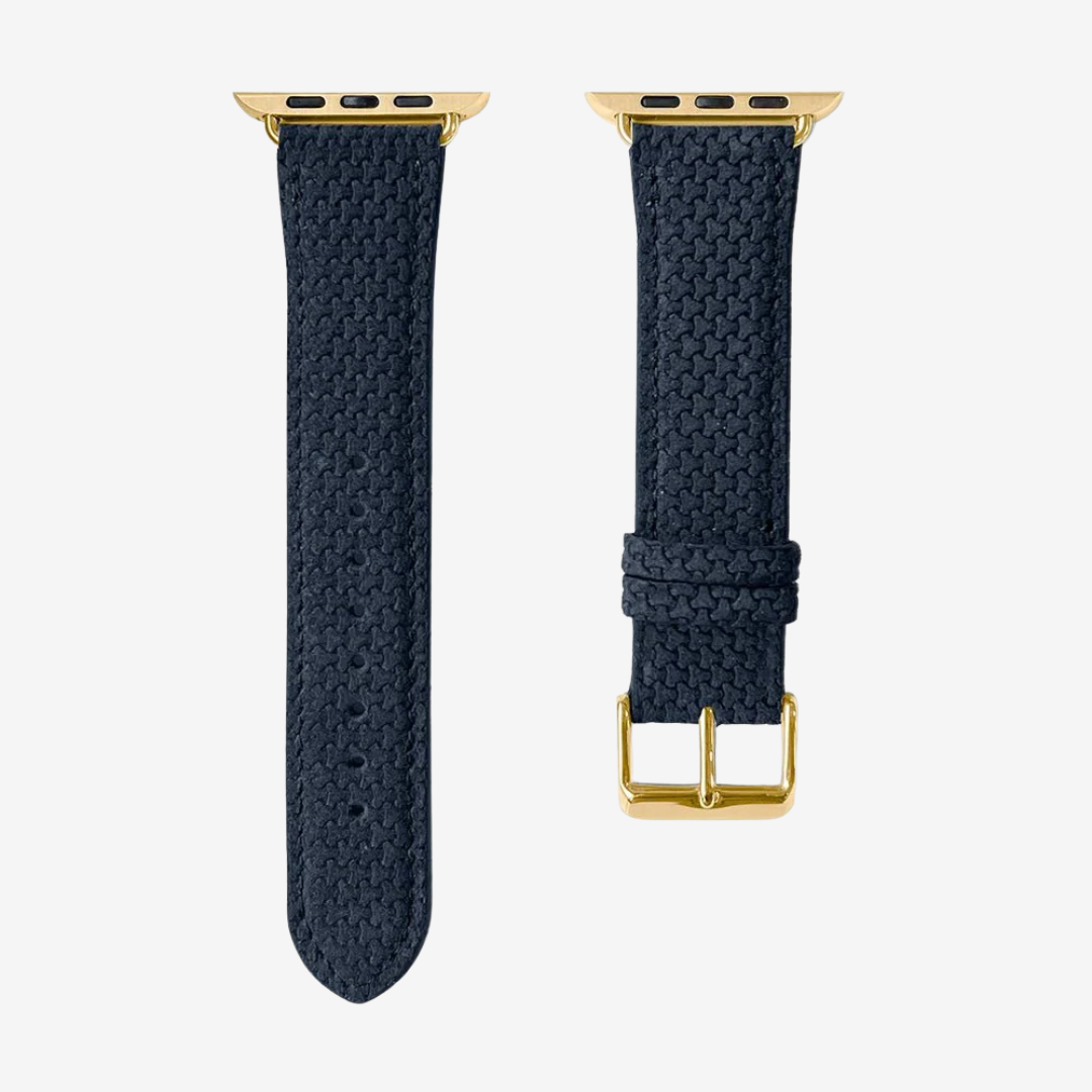Apple Watch Band - Textured Genuine Leather - Midnight Blue / Gold / 44/45/46/49mm - Watch Band