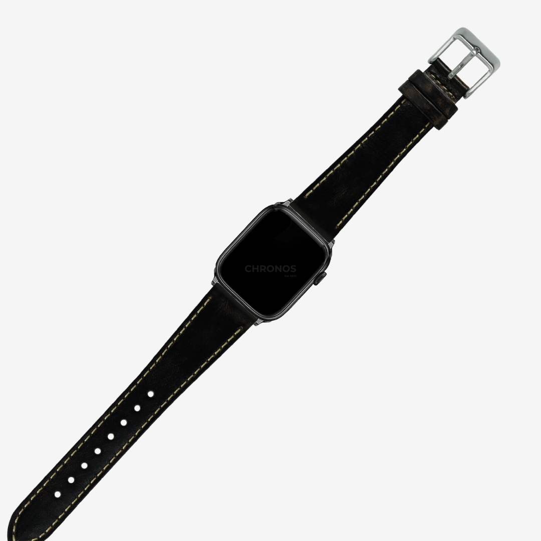 Apple Watch Band - Vintage Leather - Smoke Black | Contrast Stitching - Watch Band