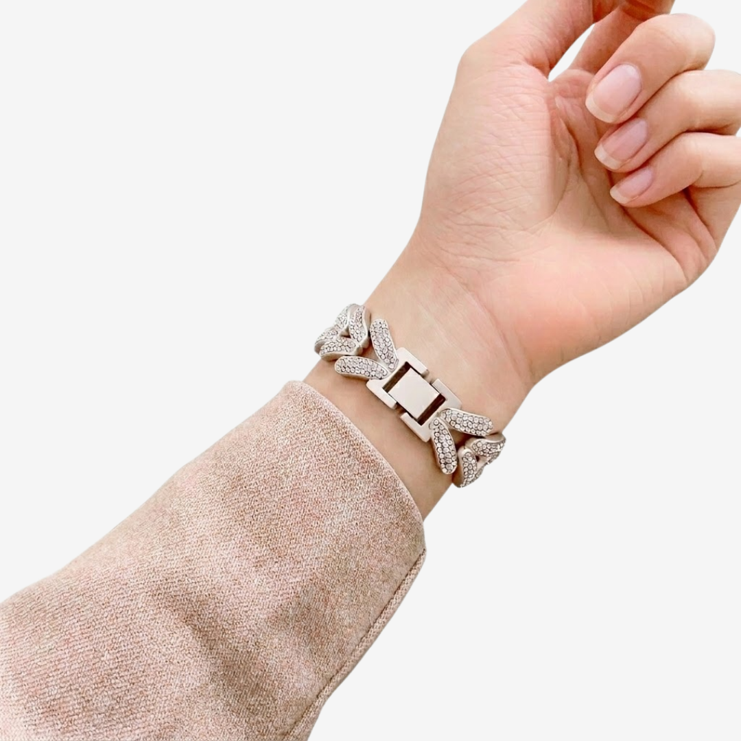 Diamond-encrusted Stainless Steel Band - Watch Band