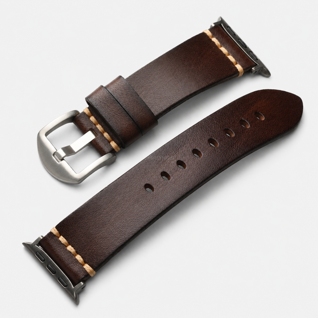 Full-Grain Leather Band for Apple Watch - Dark Brown / Silver - Watch Band
