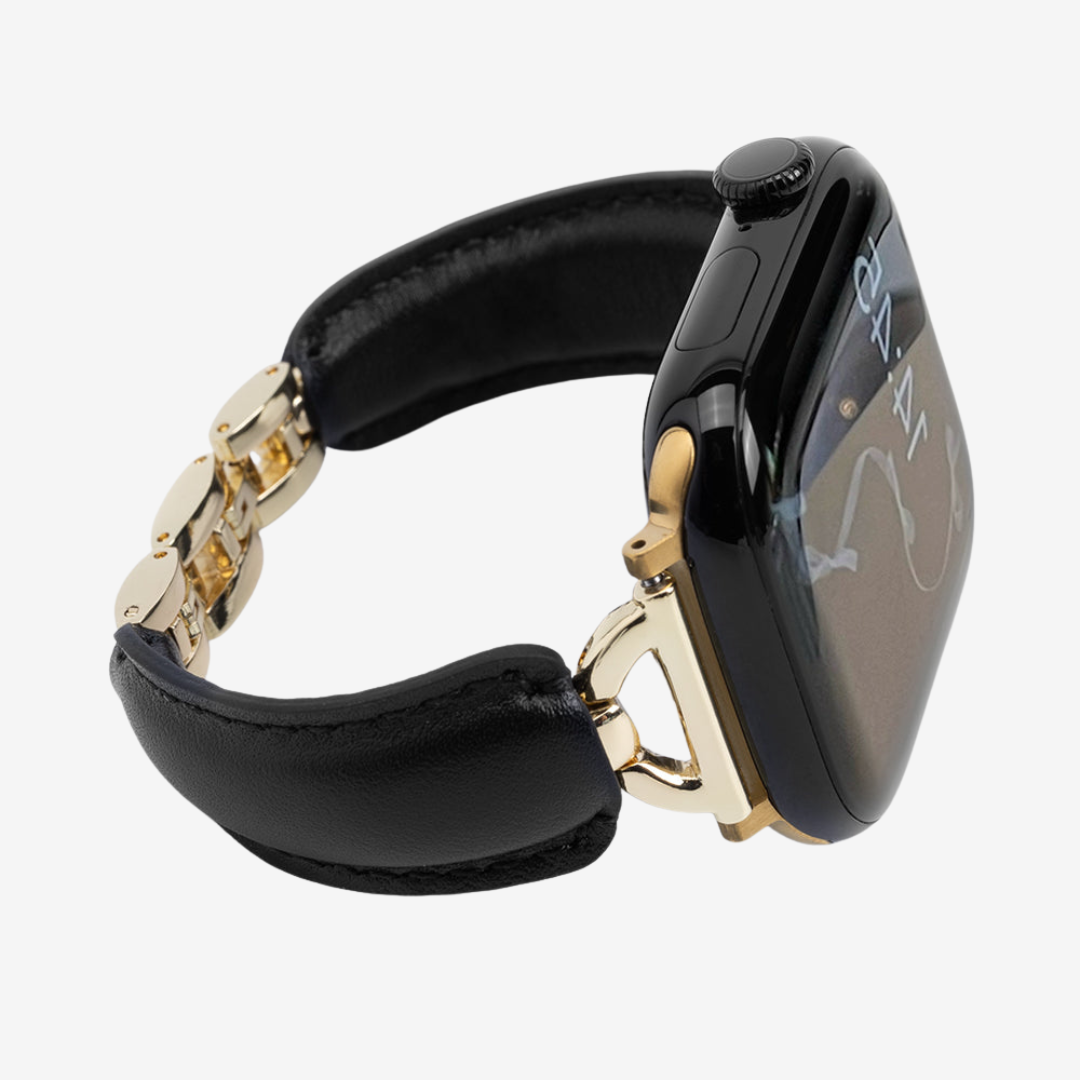 Glamour Leather Bracelet - Black Gold / 49mm/46mm/45mm/44mm - Watch Band