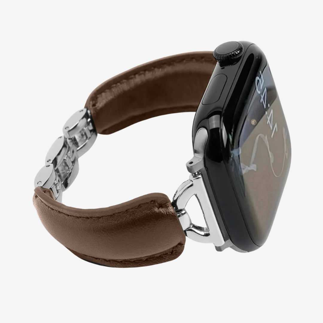 Glamour Leather Bracelet - Brown Silver / 49mm/46mm/45mm/44mm - Watch Band