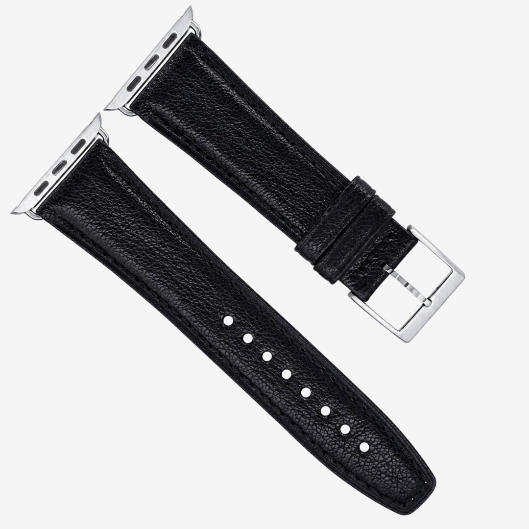 Goatskin Leather Strap For Apple Watch - Black / Silver / 44mm/45mm/46mm/49mm - Watch Band