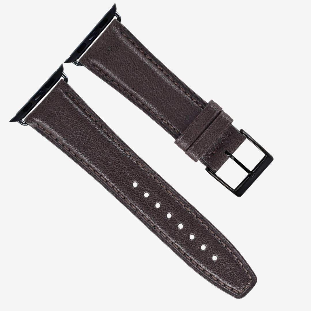 Goatskin Leather Strap For Apple Watch - Dark Brown / Black / 44mm/45mm/46mm/49mm - Watch Band