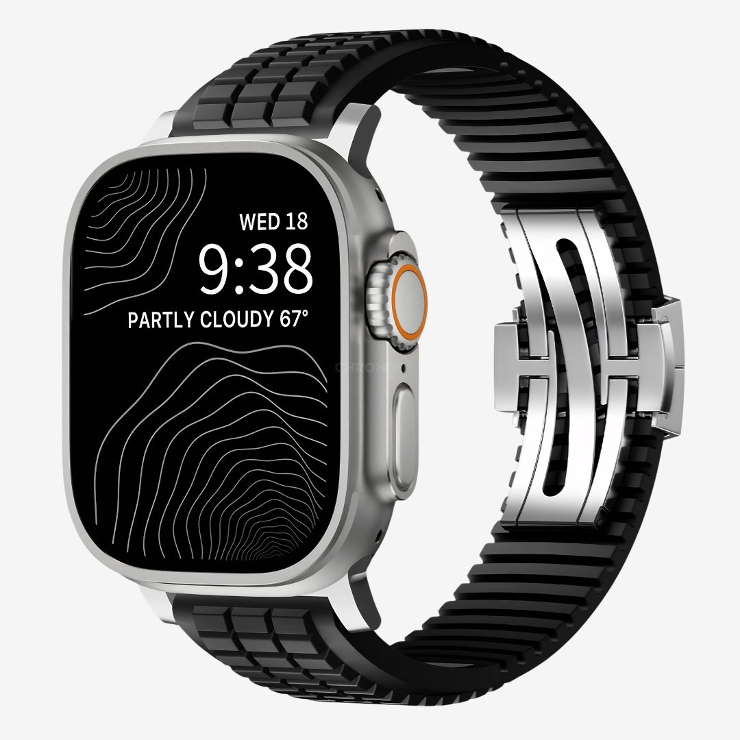 GR Modern Band Upgraded Version For Apple Watch - Black Band-Silver Buckle / 49mm - Watch Band