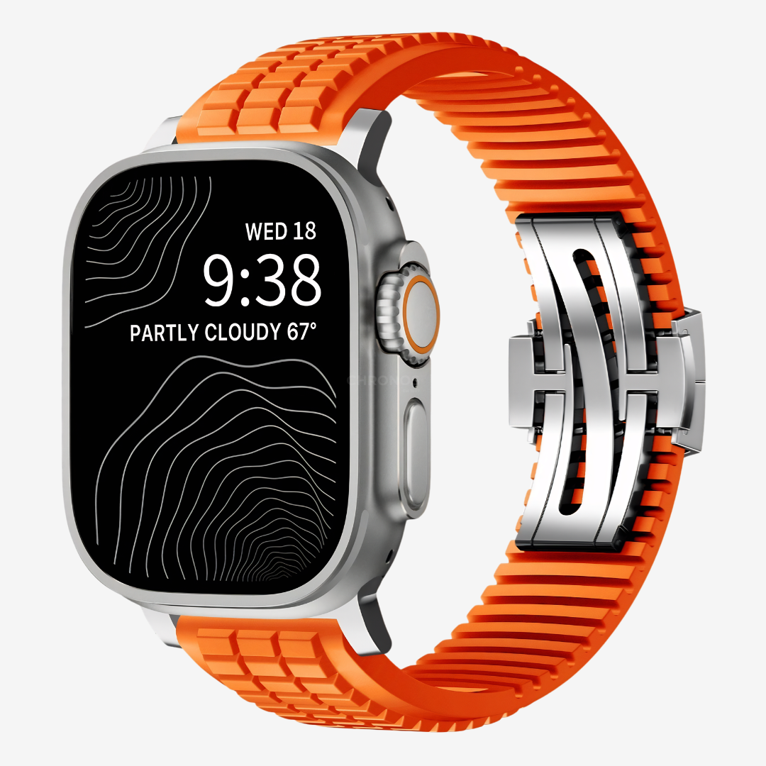GR Modern Band Upgraded Version For Apple Watch - Orange Band-Silver Buckle / 49mm - Watch Band
