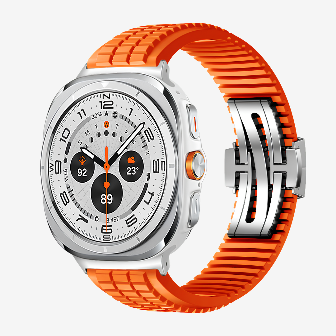 GR Modern Band Upgraded Version For Samsung Galaxy Watch - Orange-Silver Buckle / Galaxy Watch Ultra 47mm - Watch Band