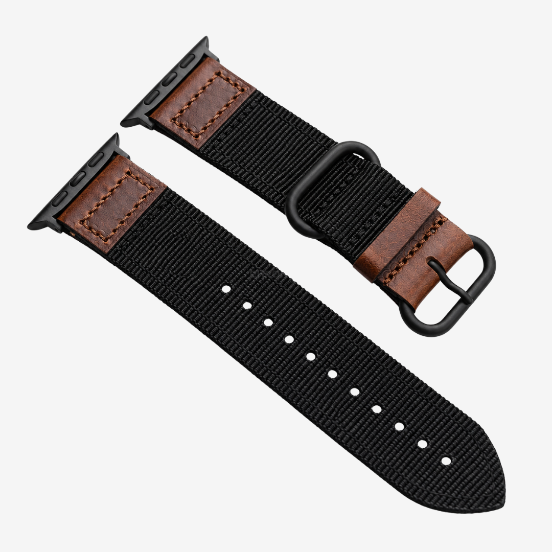 Handmade Nylon Leather Band For Apple Watch - Black-Black / 49mm/46mm/45mm/44mm - Watch Band
