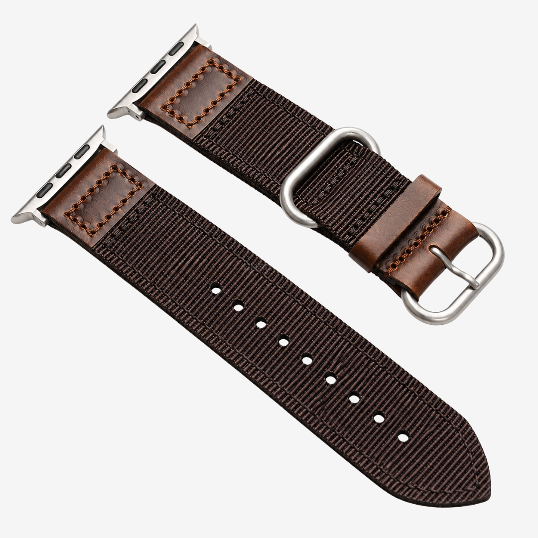 Handmade Nylon Leather Band For Apple Watch - Brown-Silver / 49mm/46mm/45mm/44mm - Watch Band