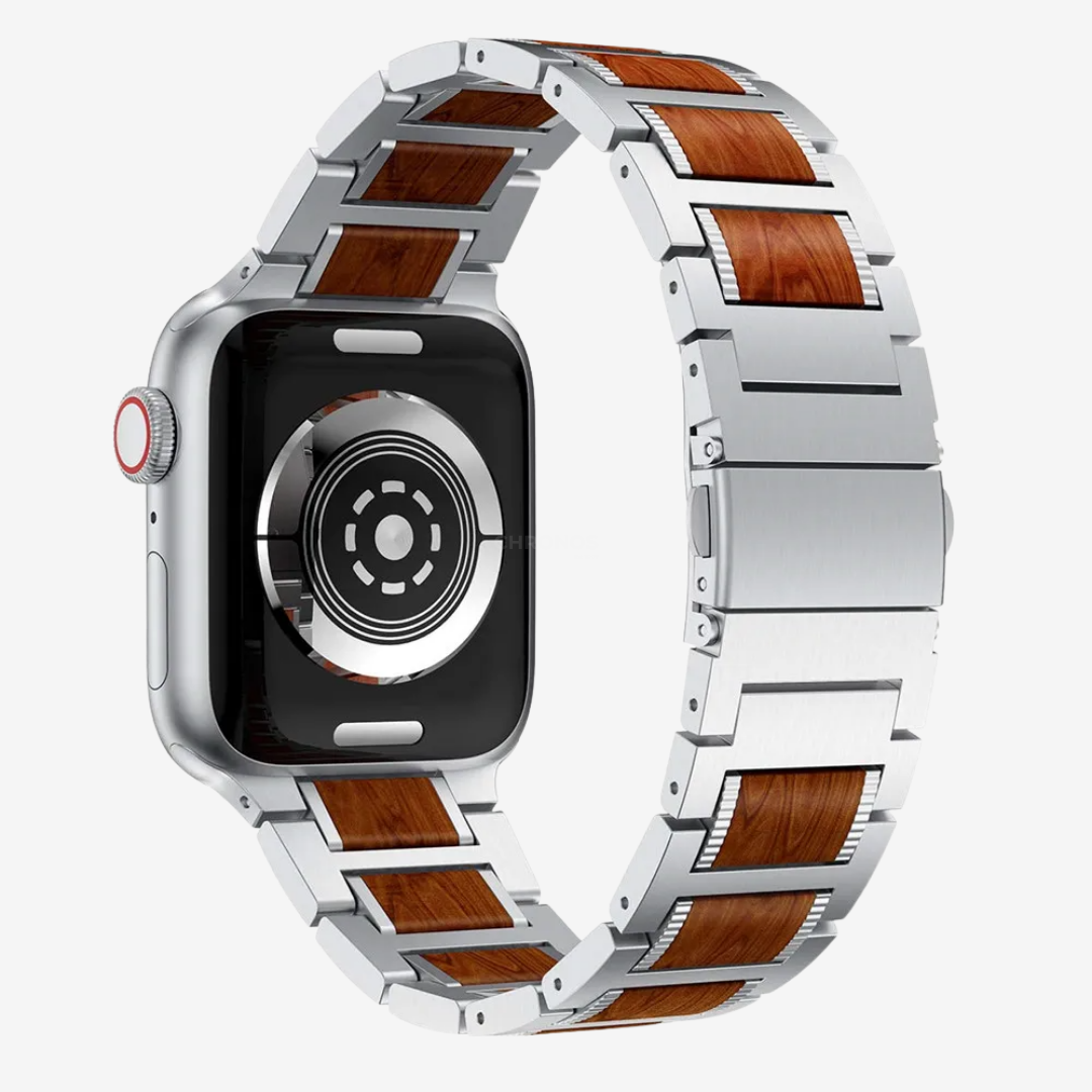 Natural Red Sandalwood & Metal Watch Band - Watch Band