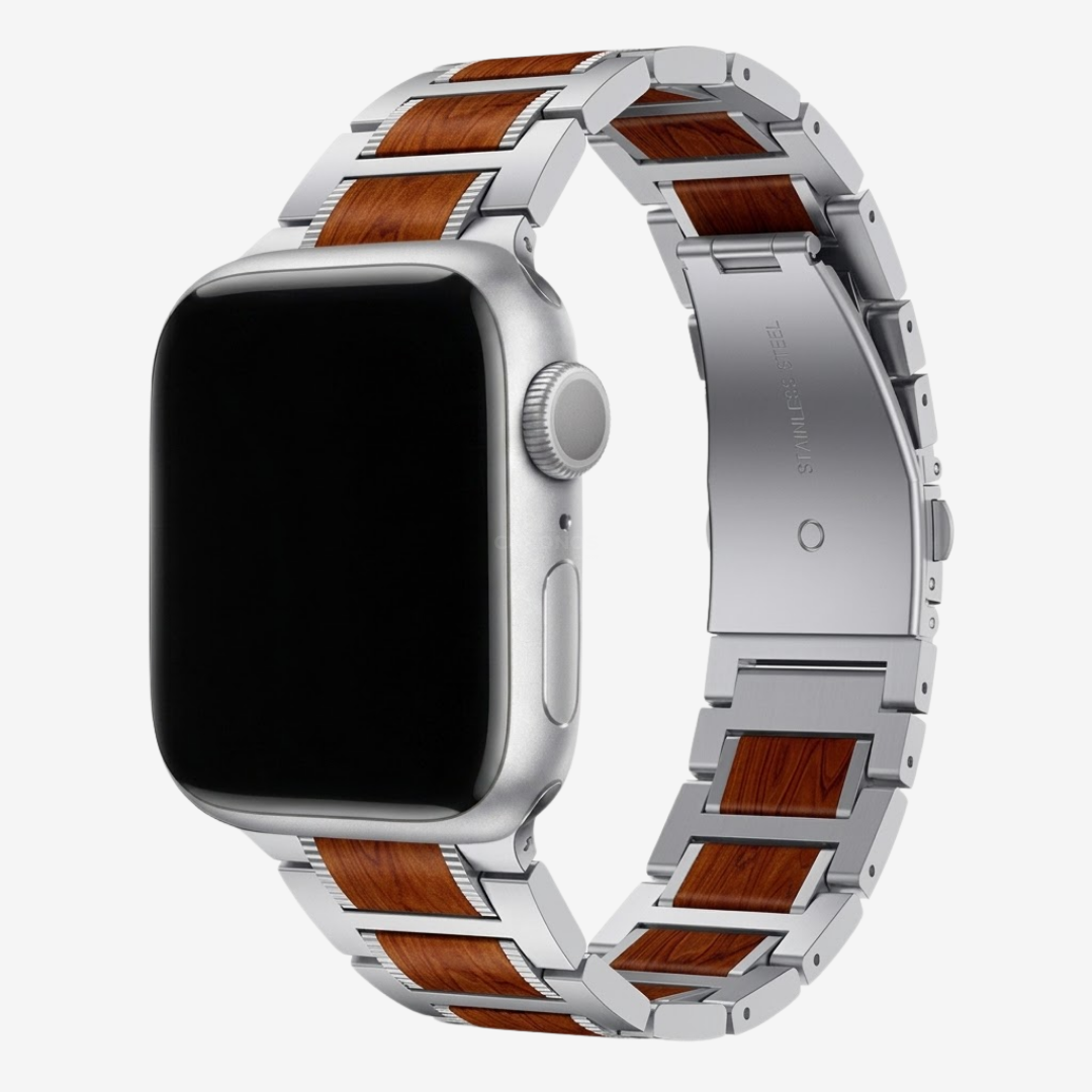 Natural Red Sandalwood & Metal Watch Band - Watch Band