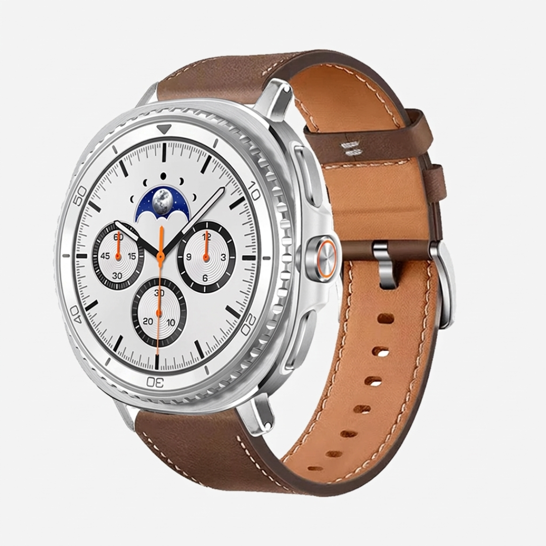 Samsung Watch Band - Galaxy Watch 8 (Genuine leather) - Coffee / Silver - Watch Band
