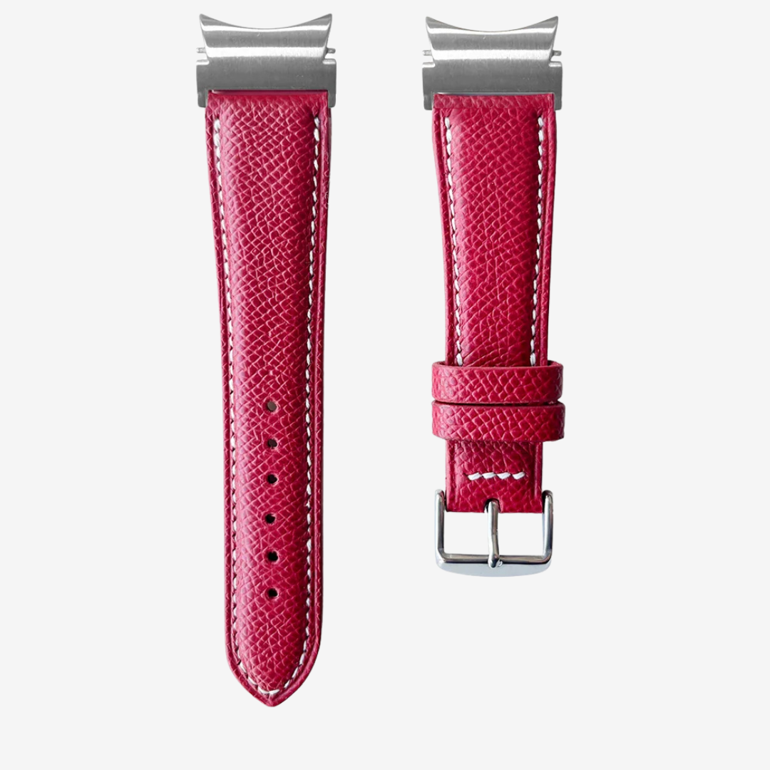 Le Chromatique - Bracelet Samsung 20Mm (Cuir Véritable Grainé) - Carmine Red / Money - Watch Band