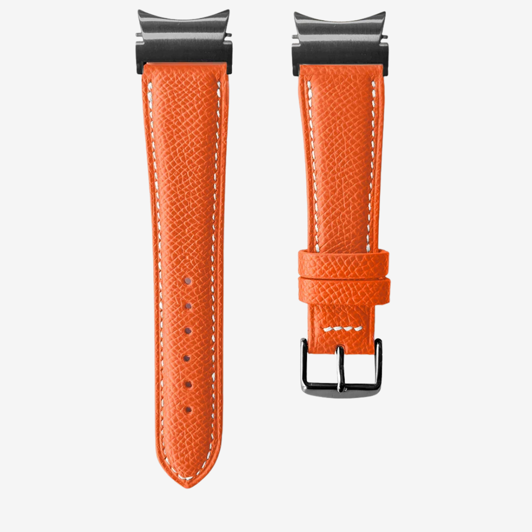 Le Chromatique - Bracelet Samsung 20Mm (Cuir Véritable Grainé) - Orange / Black - Watch Band