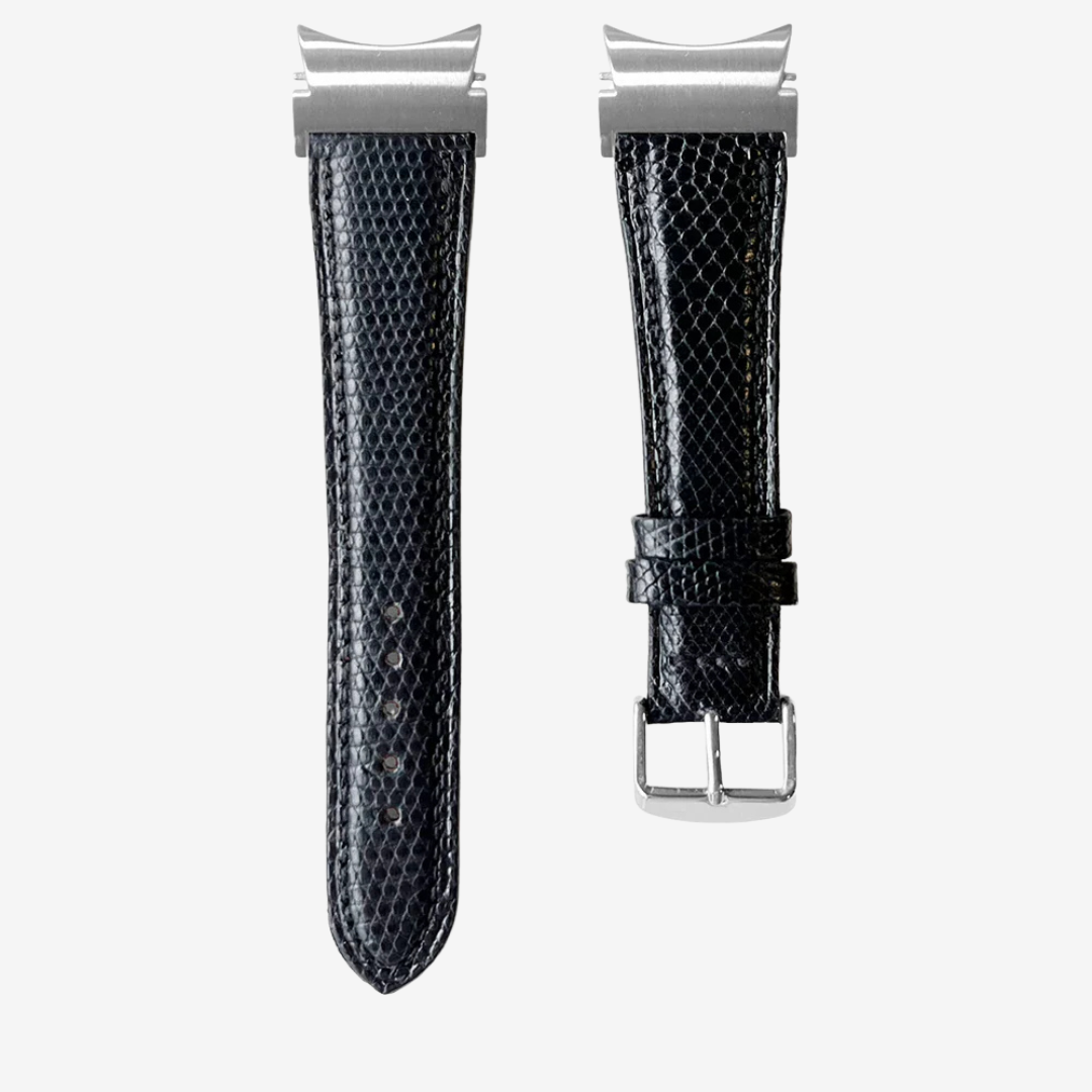L’Exotique - Bracelet Samsung 20Mm (Cuir Véritable Lézard) - Black / Money - Watch Band