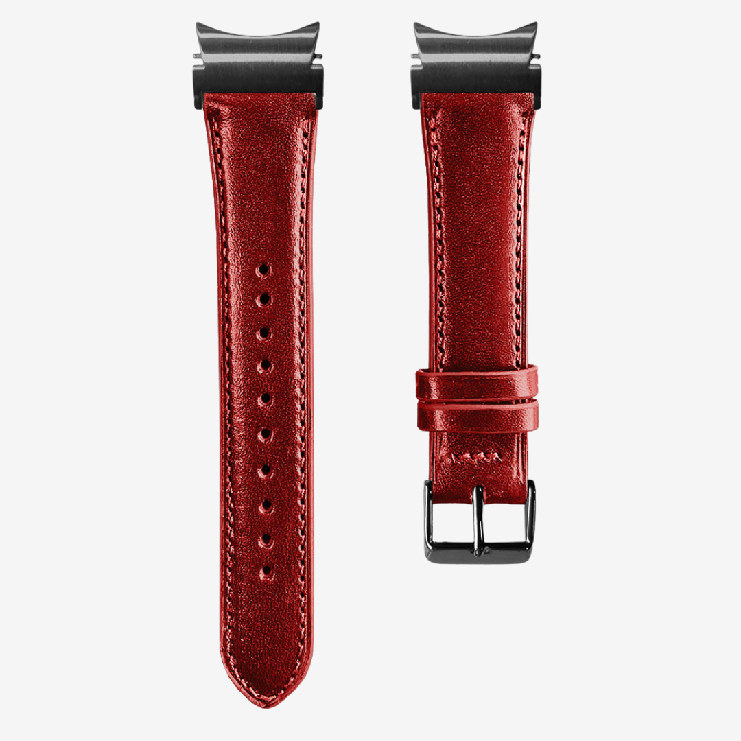 L’Intemporel - Bracelet Samsung 20Mm (Cuir Véritable Lisse) - Bordeaux / Black - Watch Band
