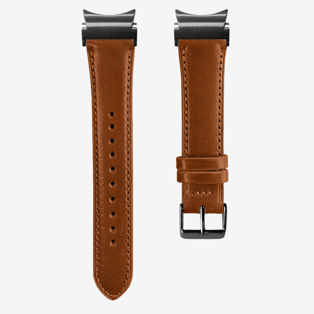 L’Intemporel - Bracelet Samsung 20Mm (Cuir Véritable Lisse) - Cognac / Black - Watch Band