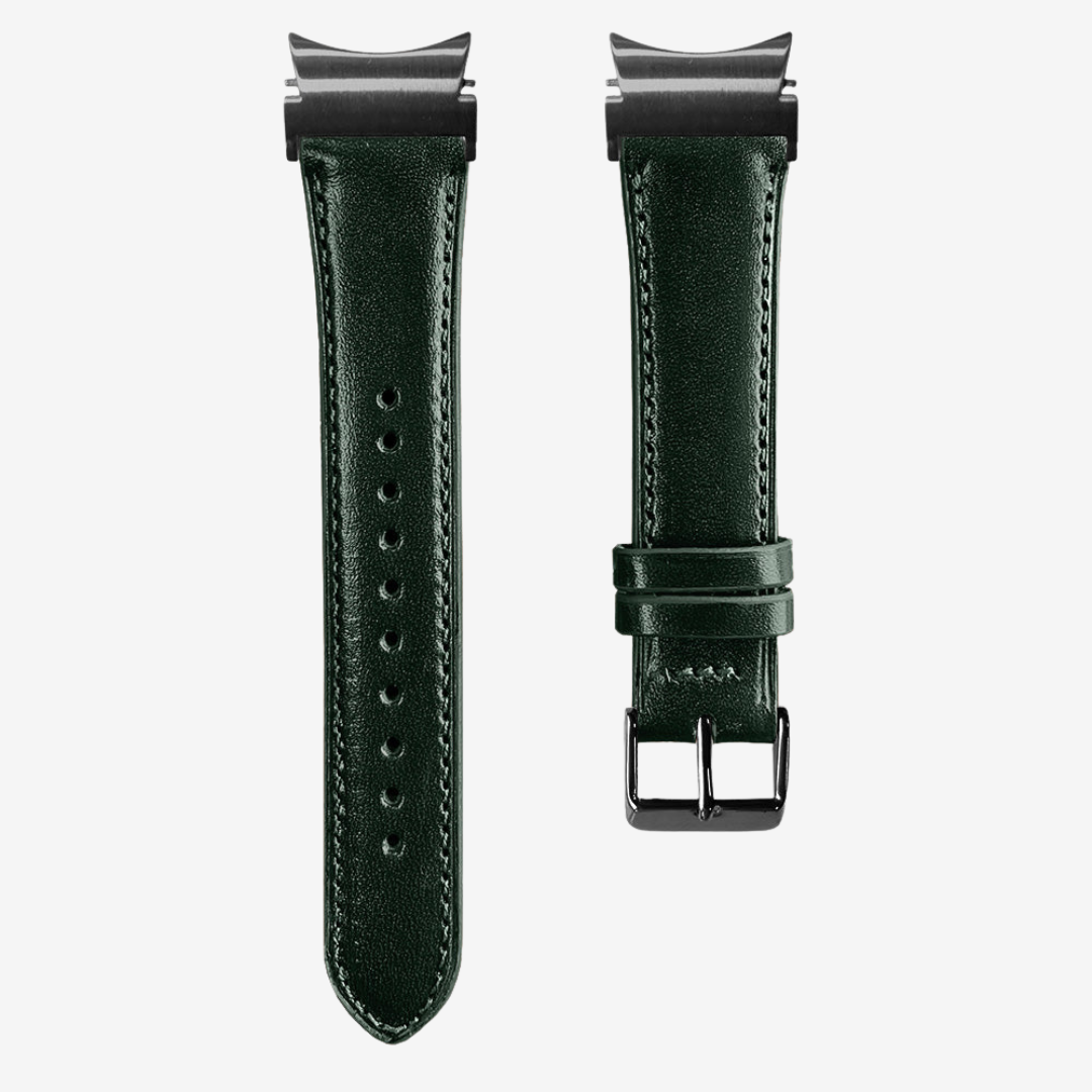 L’Intemporel - Bracelet Samsung 20Mm (Cuir Véritable Lisse) - Fir Green / Black - Watch Band