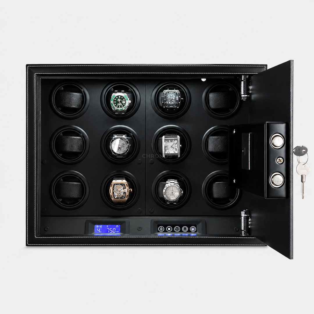 Watch Winder Safe – Regent Lockbox - 12 Slots / Full Black / US / CAN - Watch winder