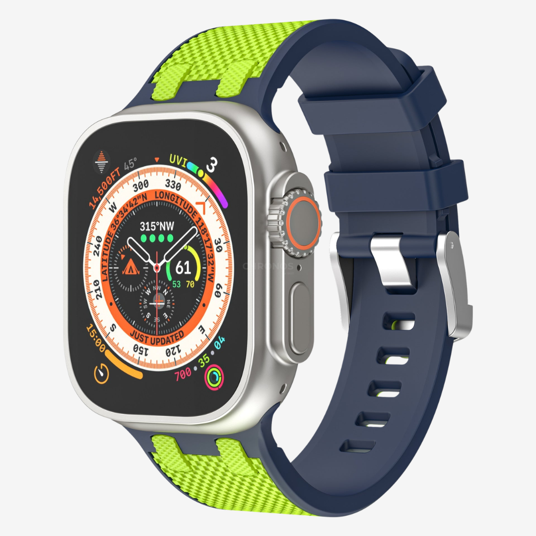 AP Dual Color Matching Silicone Band For Apple Watch - Lime-Blue / 44mm/45mm/46mm - Watch Band