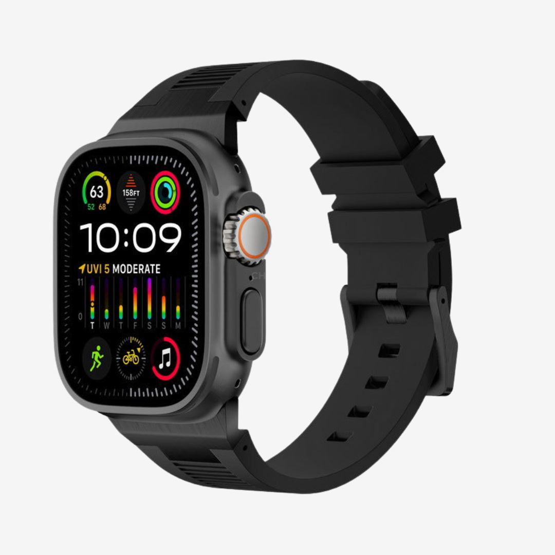 AP New Connector Silicone Band For Apple Watch - Black / Black / 44mm/45mm/46mm - Watch Band