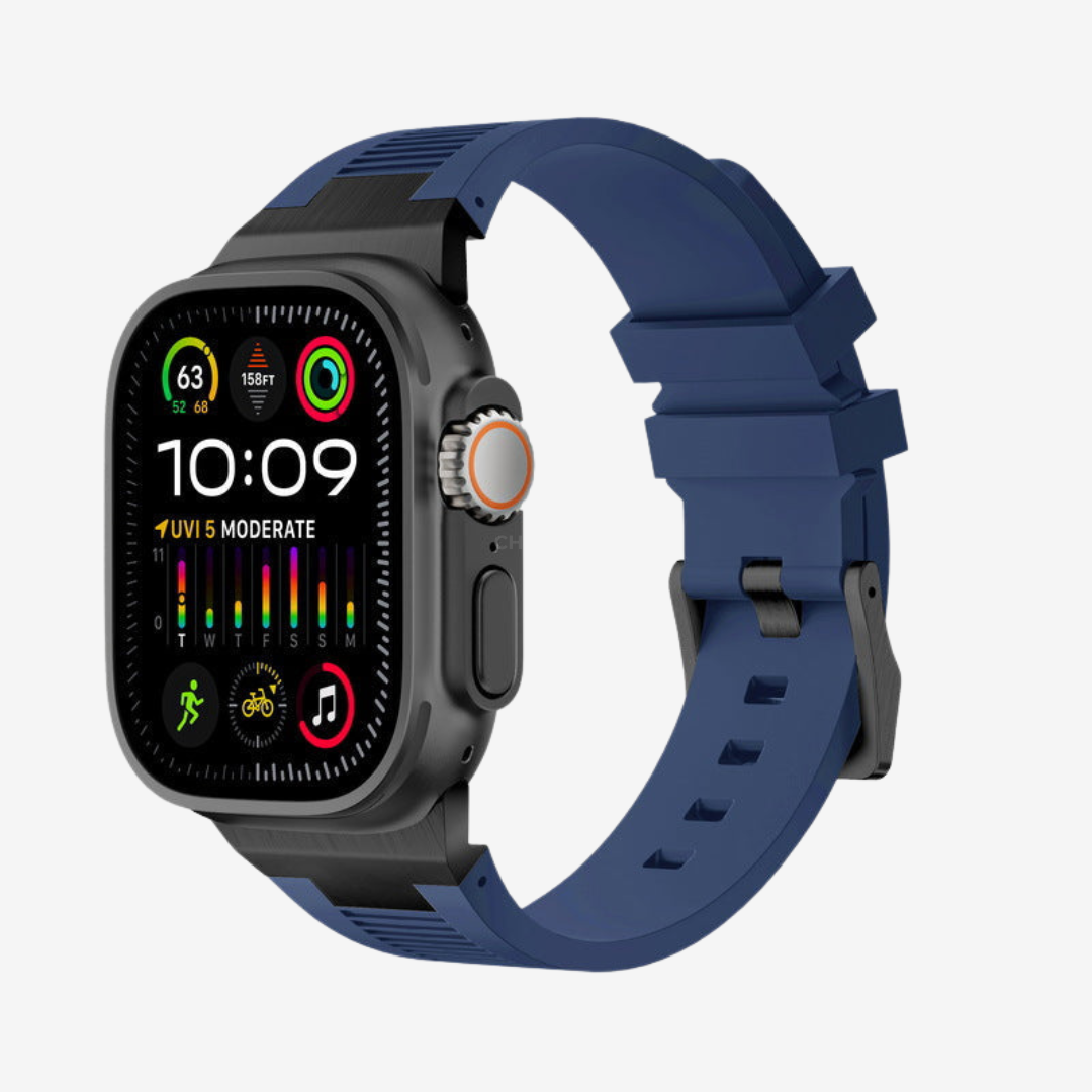 AP New Connector Silicone Band For Apple Watch - Blue / Black / 44mm/45mm/46mm - Watch Band