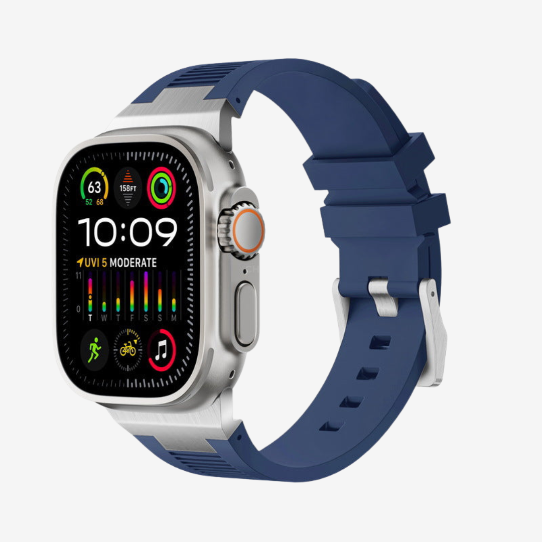 AP New Connector Silicone Band For Apple Watch - Blue / Silver / 44mm/45mm/46mm - Watch Band