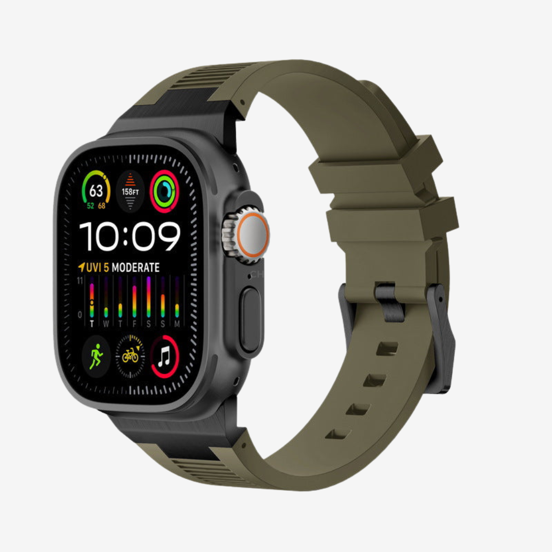 AP New Connector Silicone Band For Apple Watch - Green / Black / 44mm/45mm/46mm - Watch Band