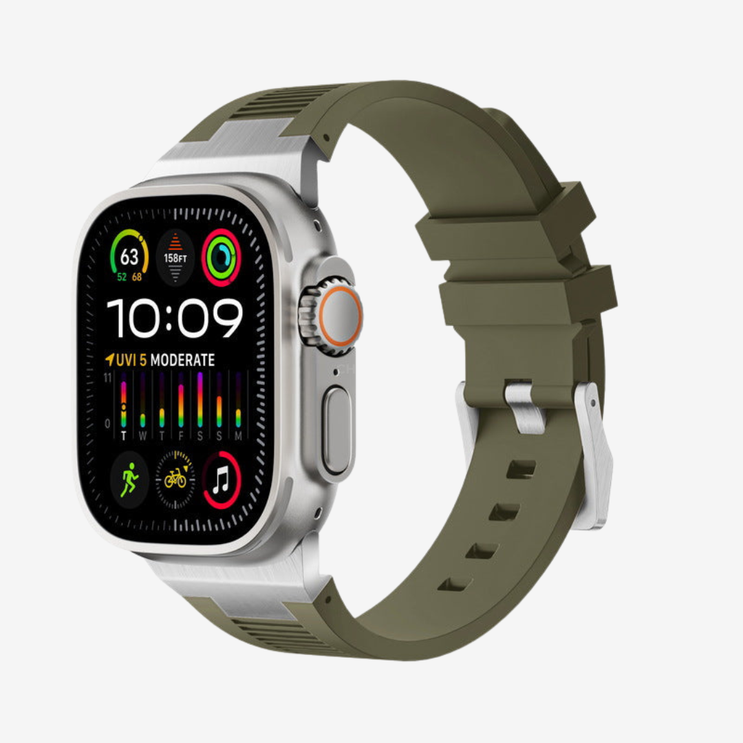 AP New Connector Silicone Band For Apple Watch - Green / Silver / 44mm/45mm/46mm - Watch Band