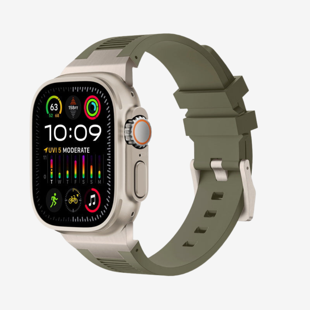 AP New Connector Silicone Band For Apple Watch - Green / Titanium / 44mm/45mm/46mm - Watch Band
